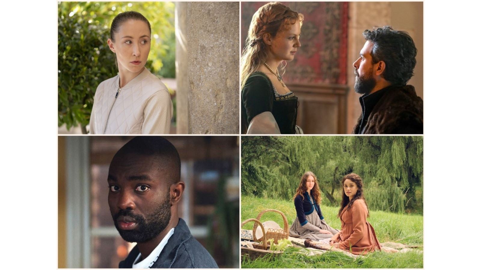 Clockwise from top left: Chloe (BBC One/Amazon), Becoming Elizabeth (Starz), Extinction (Sky Max/NOW TV), Sanditon season 2 (BritBox UK/ /Masterpiece.